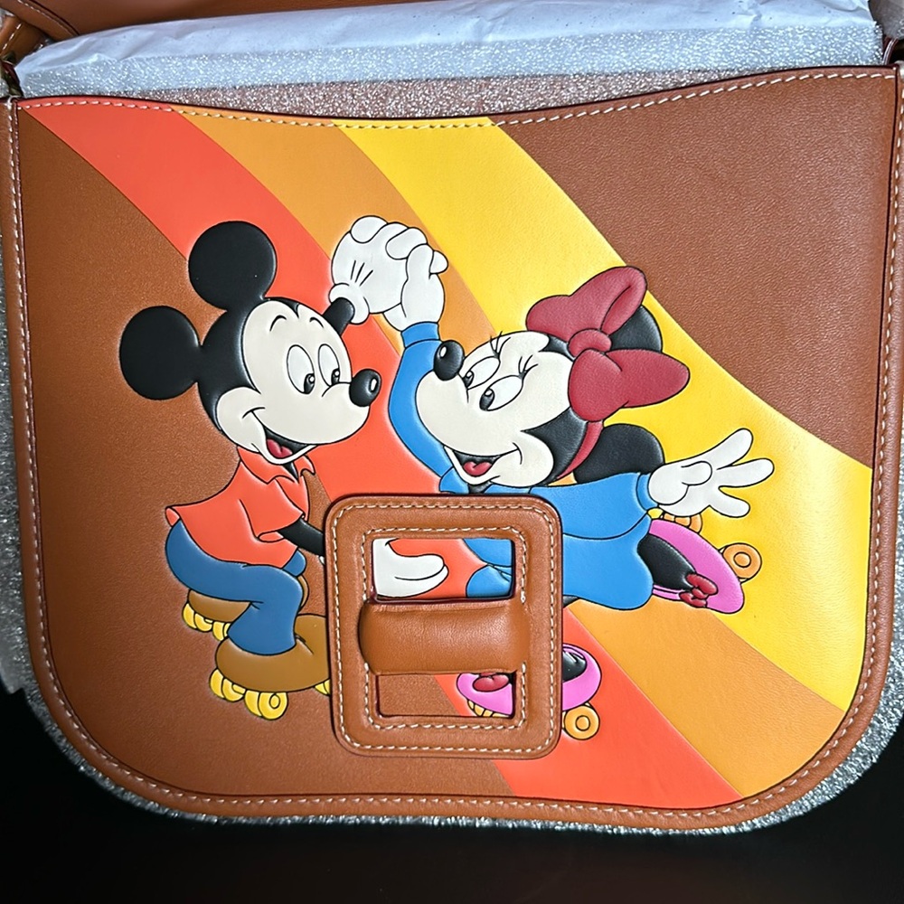 NWT Disney X Coach Courier Bag Mickey Mouse & Minnie Mouse Purse Leather - Picture 9 of 10
